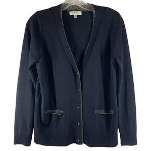 MILLY Black and Gold Merino Wool Cardigan Sweater Size Med